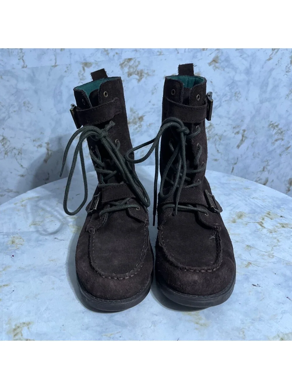 Polo Ralph Lauren Ranger Youth Kids Size 6M Shoes Brown Green Suede Buckle Boots